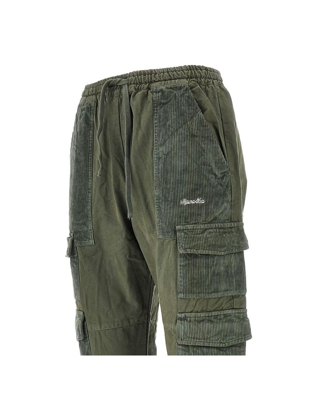 Mauna Kea Green Canvas And Corduroy Cargo Pants for men