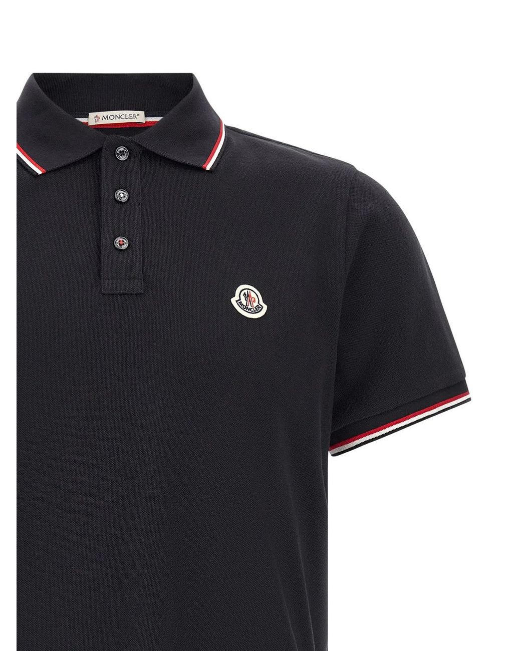 Moncler Black Tricolor Trim Polo Shirt for men
