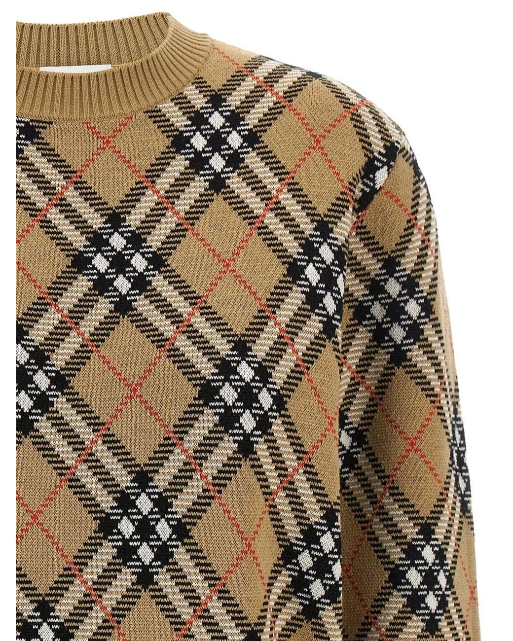 Burberry Gray Check-Pattern Wool Sweater
