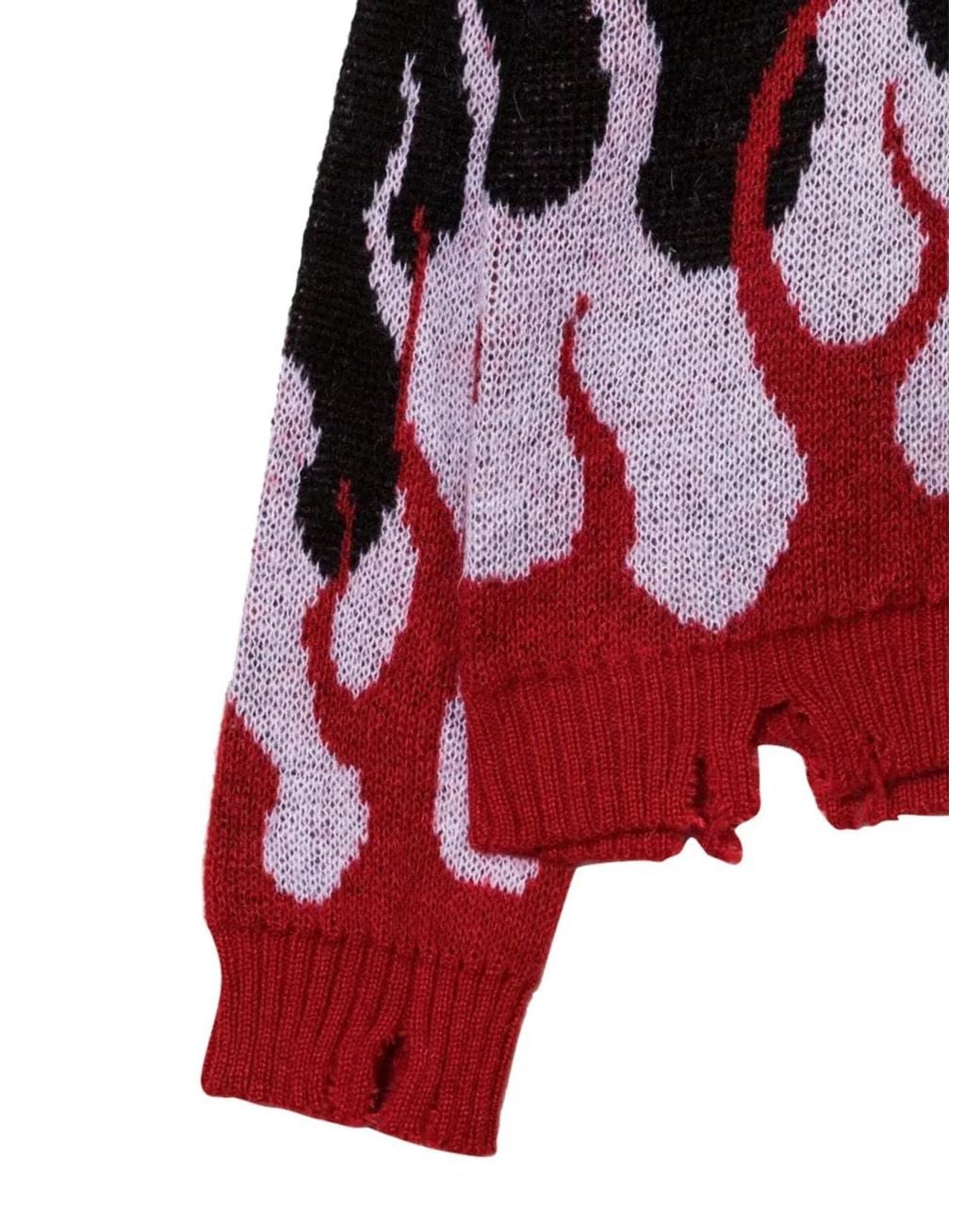 Vision Of Super Red Sweater With Double Flames