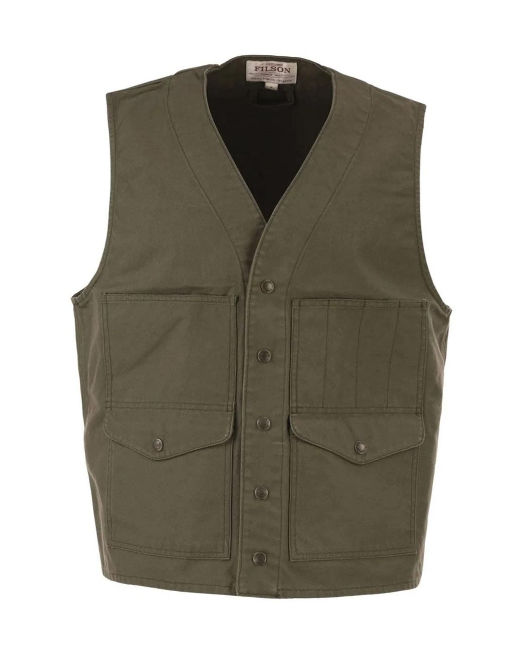 Filson Green Cotton Utility Vest With Patch Pockets for men