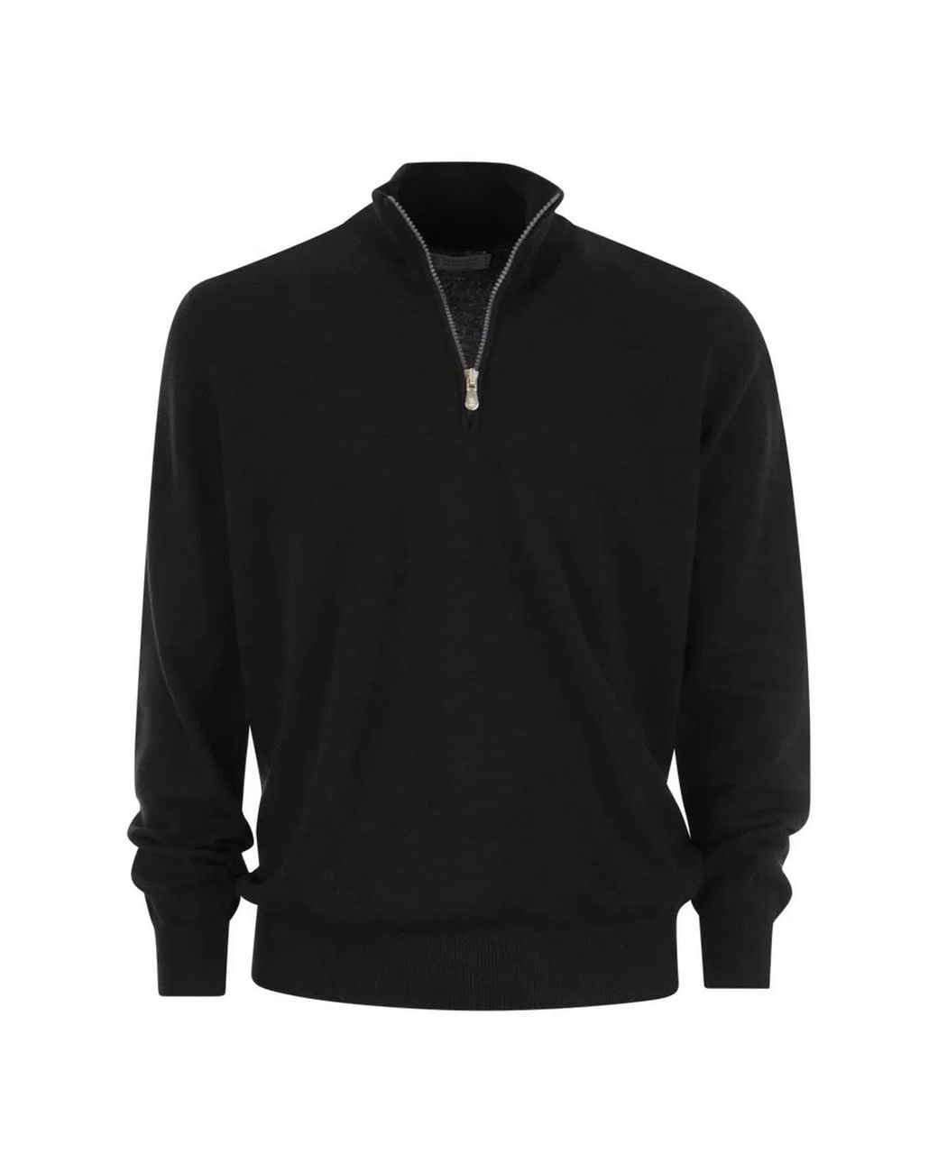 Brunello Cucinelli Black Cashmere Turtleneck Sweater With Zip for men