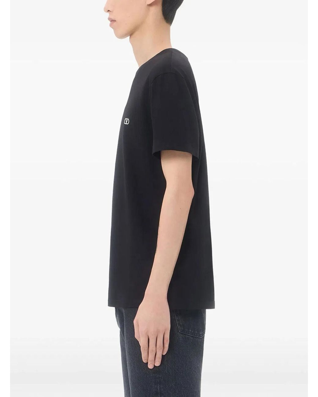 Valentino Garavani Black Cotton T-Shirt With Vlogo Embroidery for men