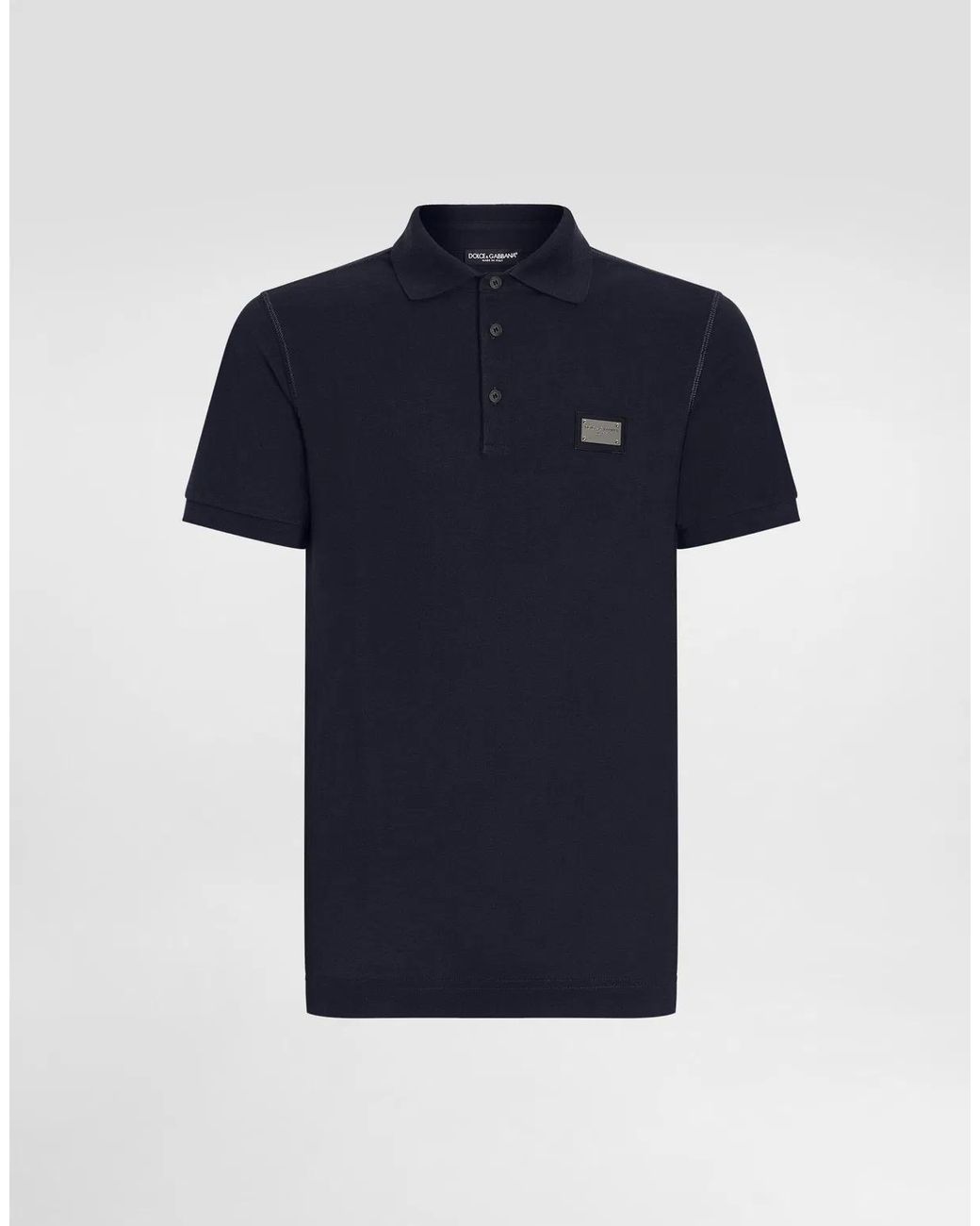 Dolce & Gabbana Blue Classic Cotton Polo Shirt With Front Buttons for men