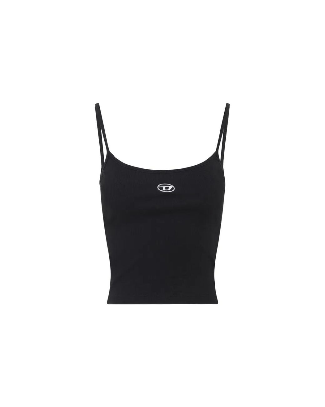 DIESEL Black Ribbed Stretch Cotton Top With Metallic Oval D Logo