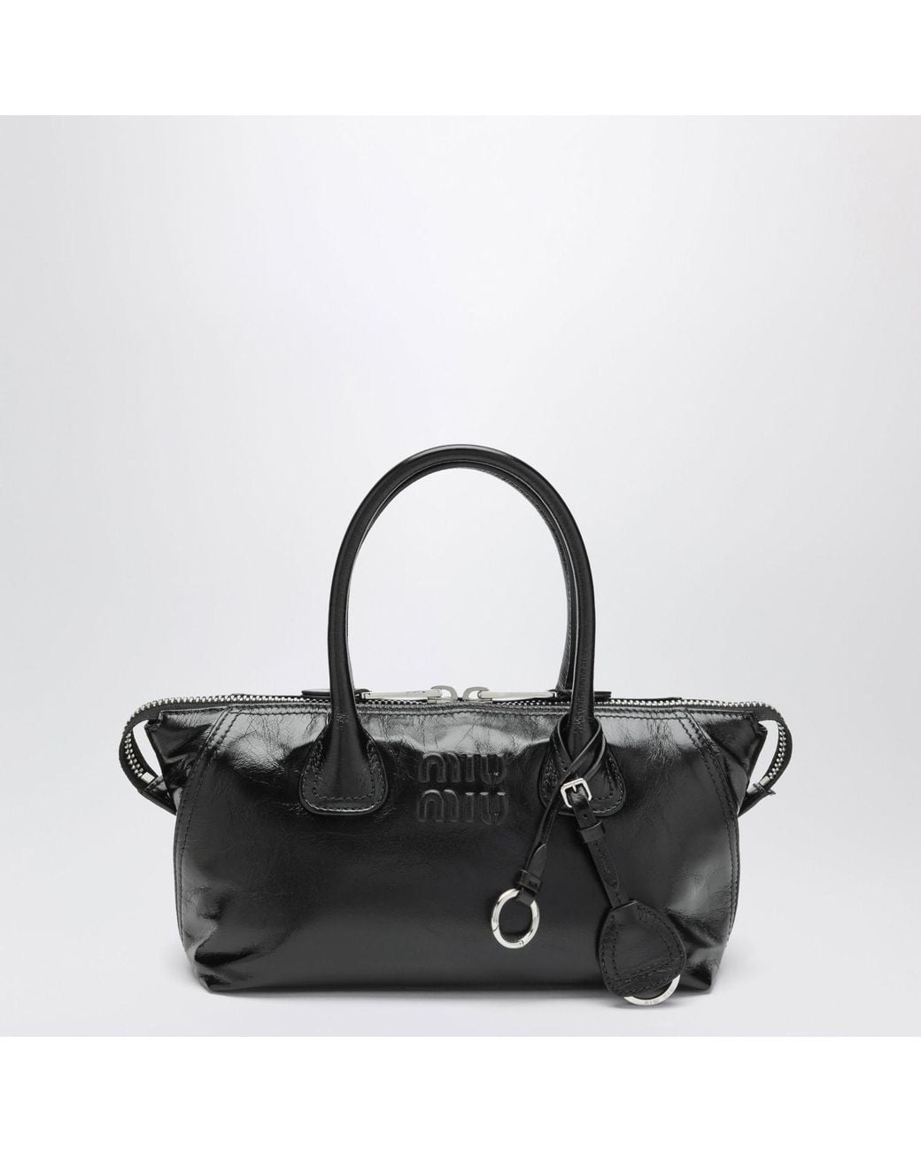 Miu Miu Black Logo-Embossed Leather Tote Bag
