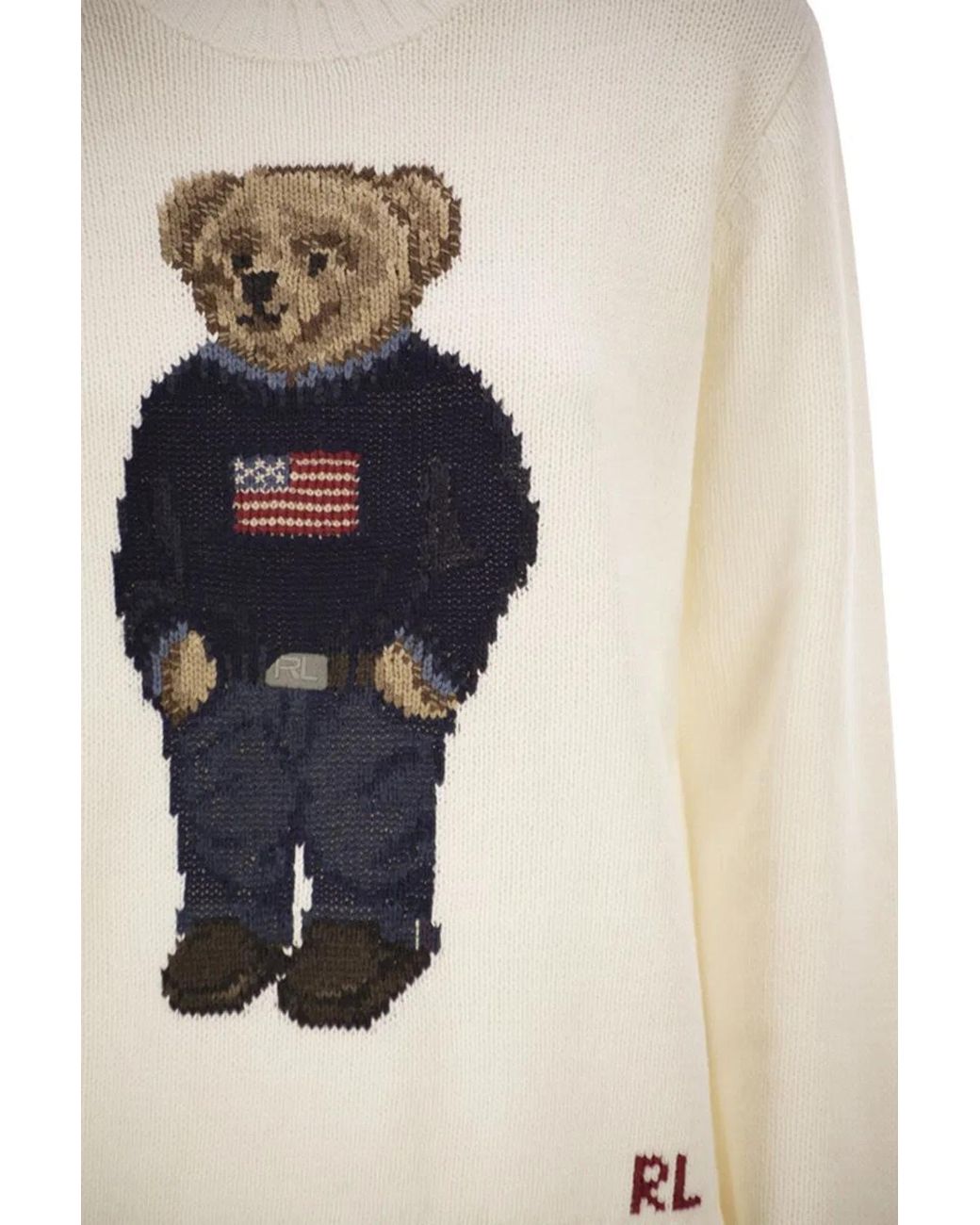 Polo Ralph Lauren White Polo Bear Linen And Cotton Blend Jumper