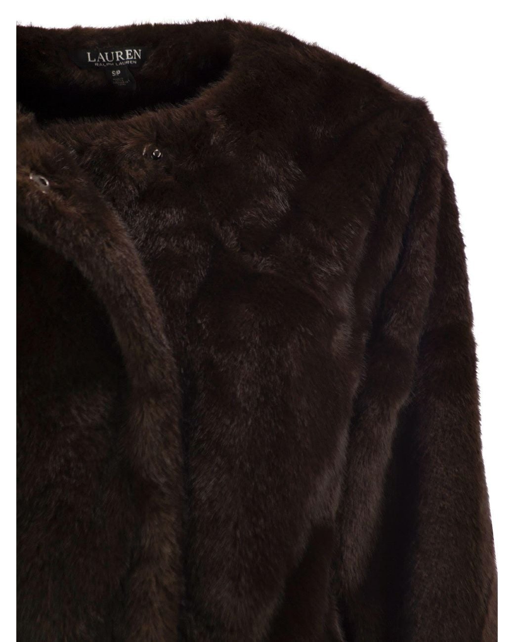 Ralph Lauren Black Faux Fur Jacket With Round Neckline