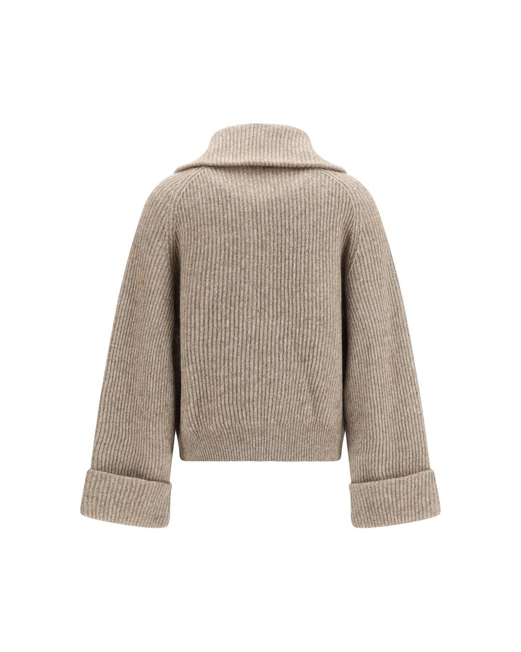 Brunello Cucinelli Natural High-Neck Sweater With Wide Sleeves