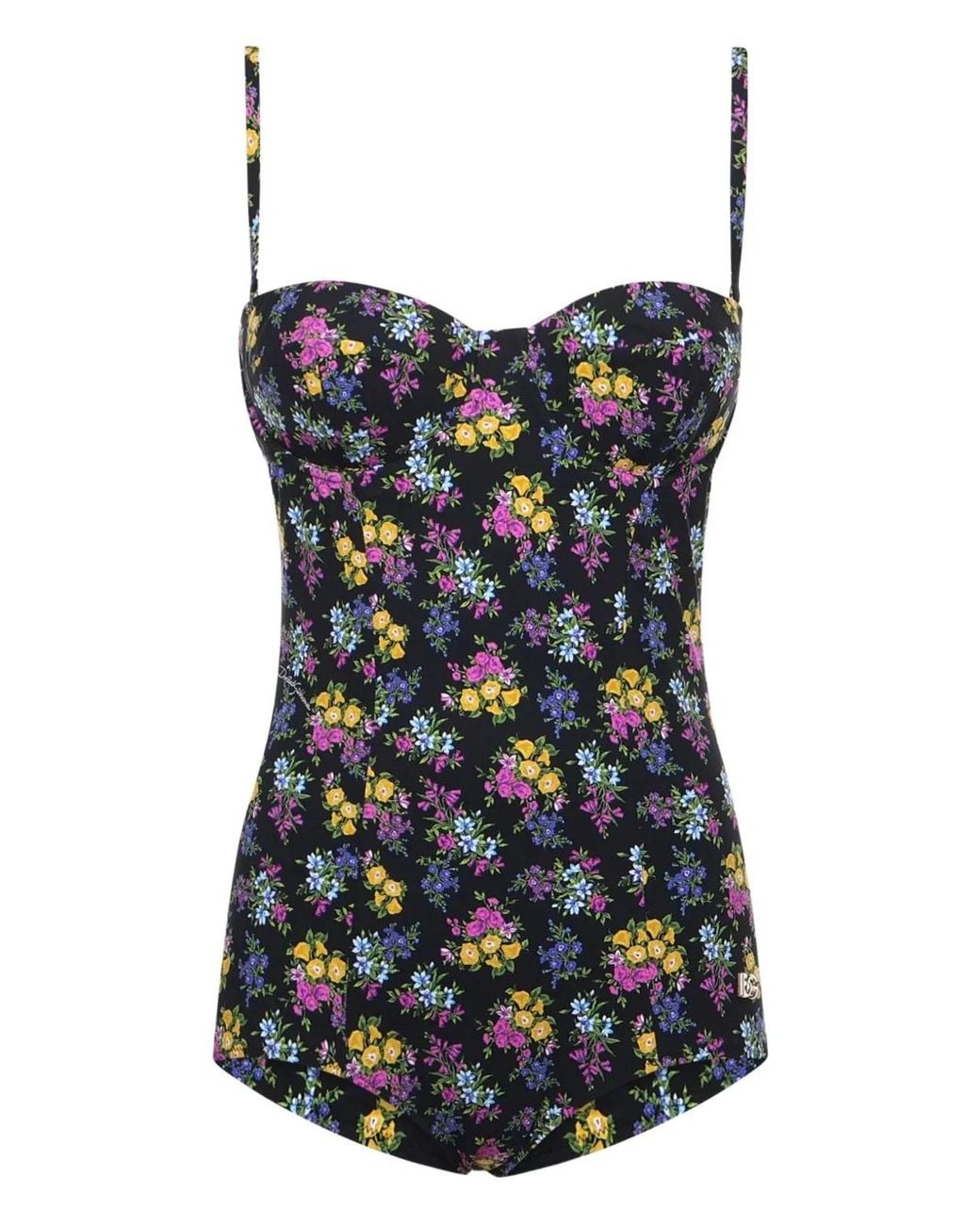 Dolce & Gabbana Black Dolce & Gabbana Flower-Print Padded One-Piece Swimsuit