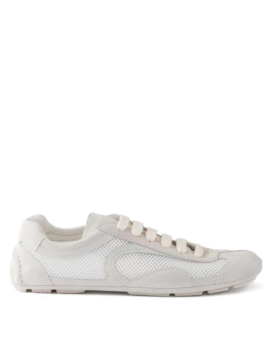 Prada Gray Polyester Calf Leather Flat Shoes