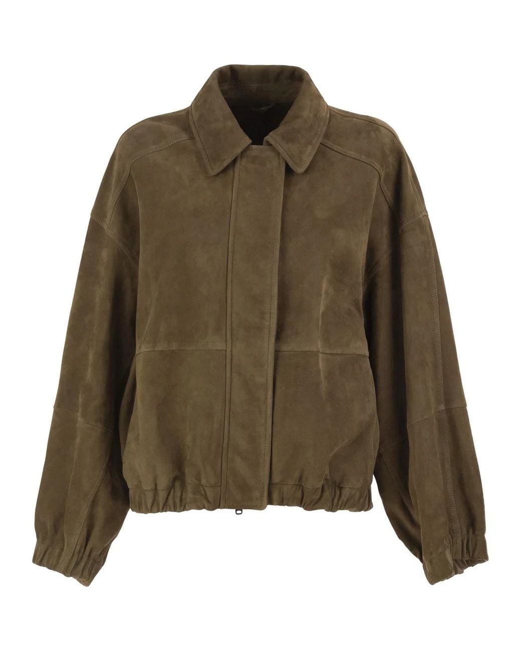 Brunello Cucinelli Green Suede Leather Bomber Jacket