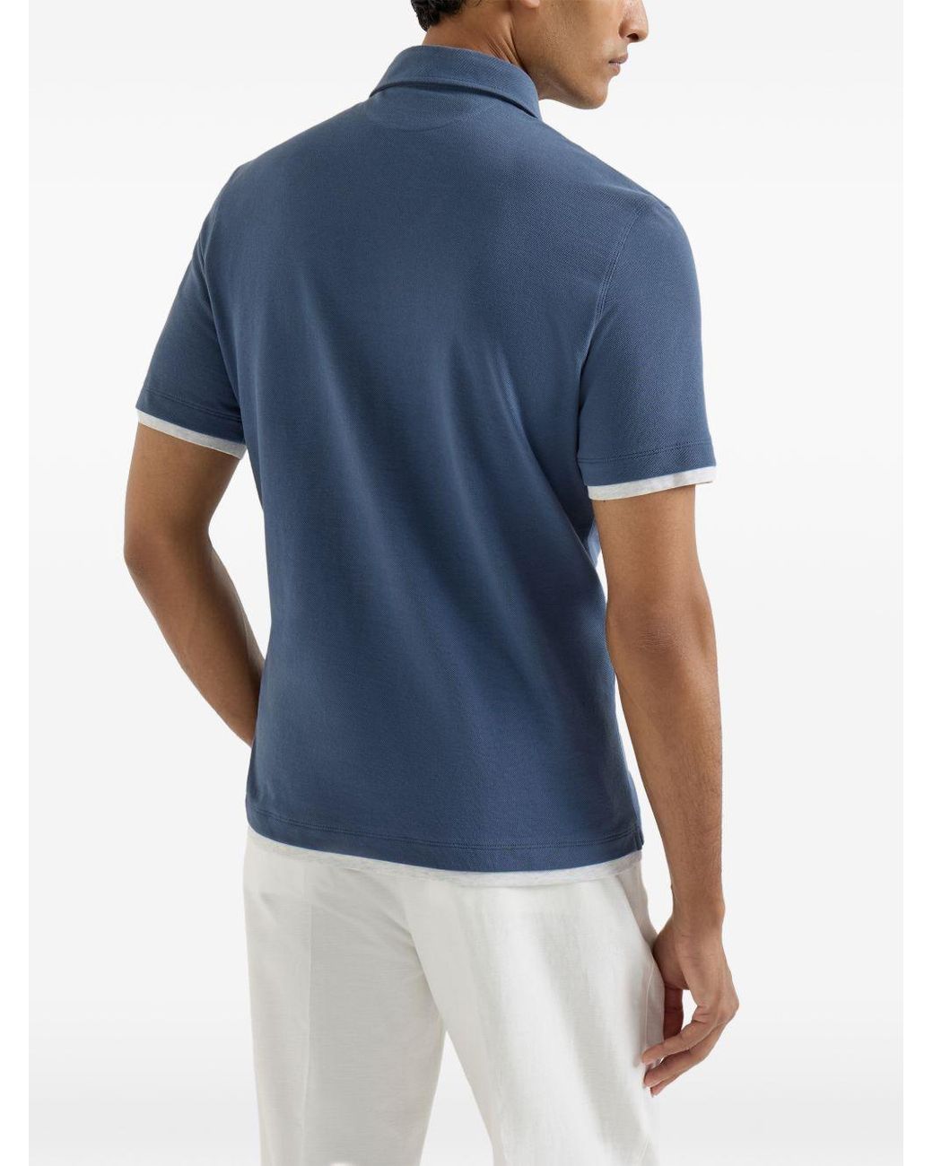 Brunello Cucinelli Blue Short-Sleeve Cotton Polo Shirt for men
