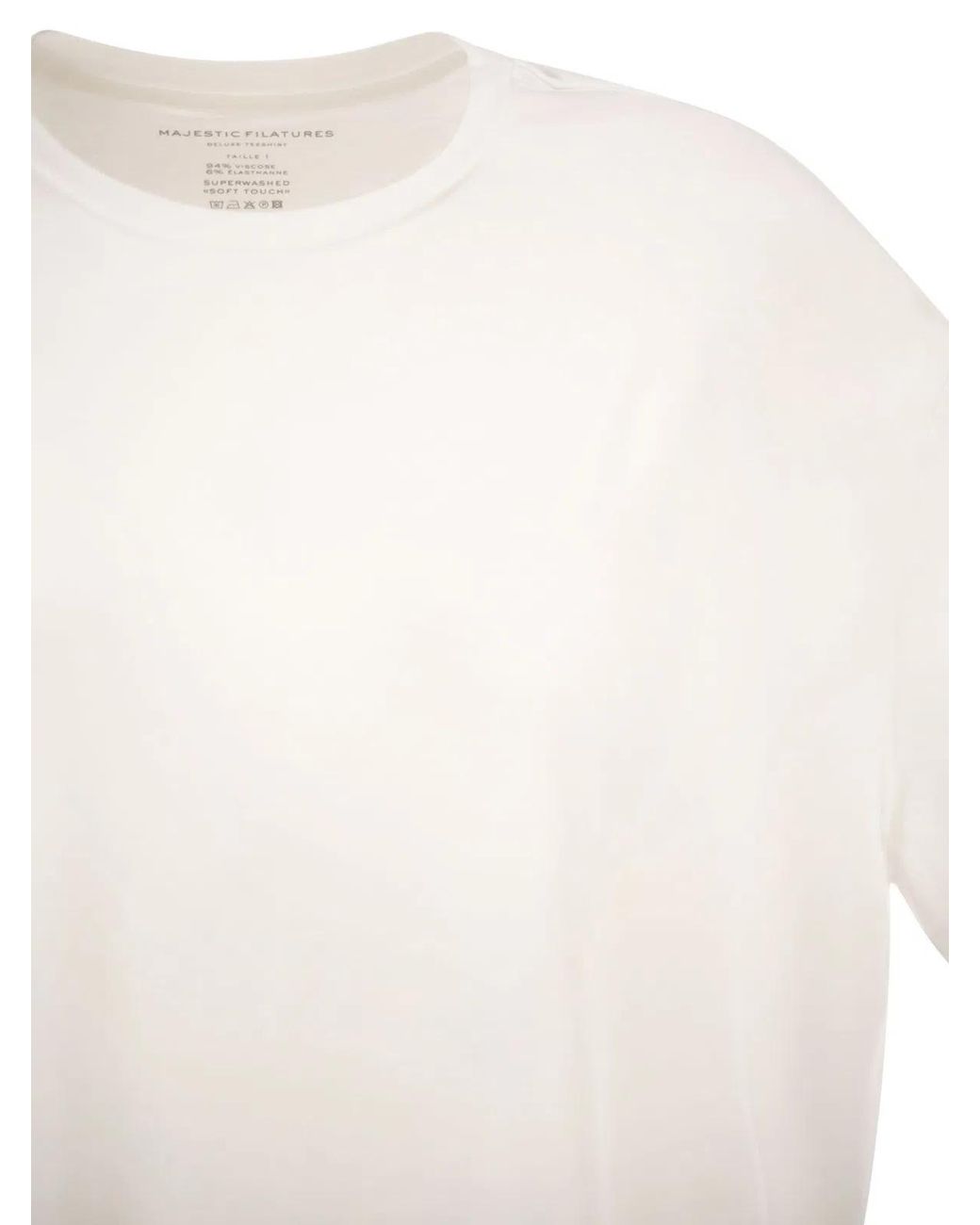 Majestic White Stretch Viscose T-Shirt With Round Neckline