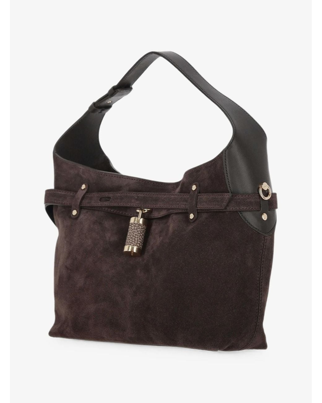 Borbonese Small Premere Hobo Suede Padlock Shoulder Bag in Black | Lyst UK