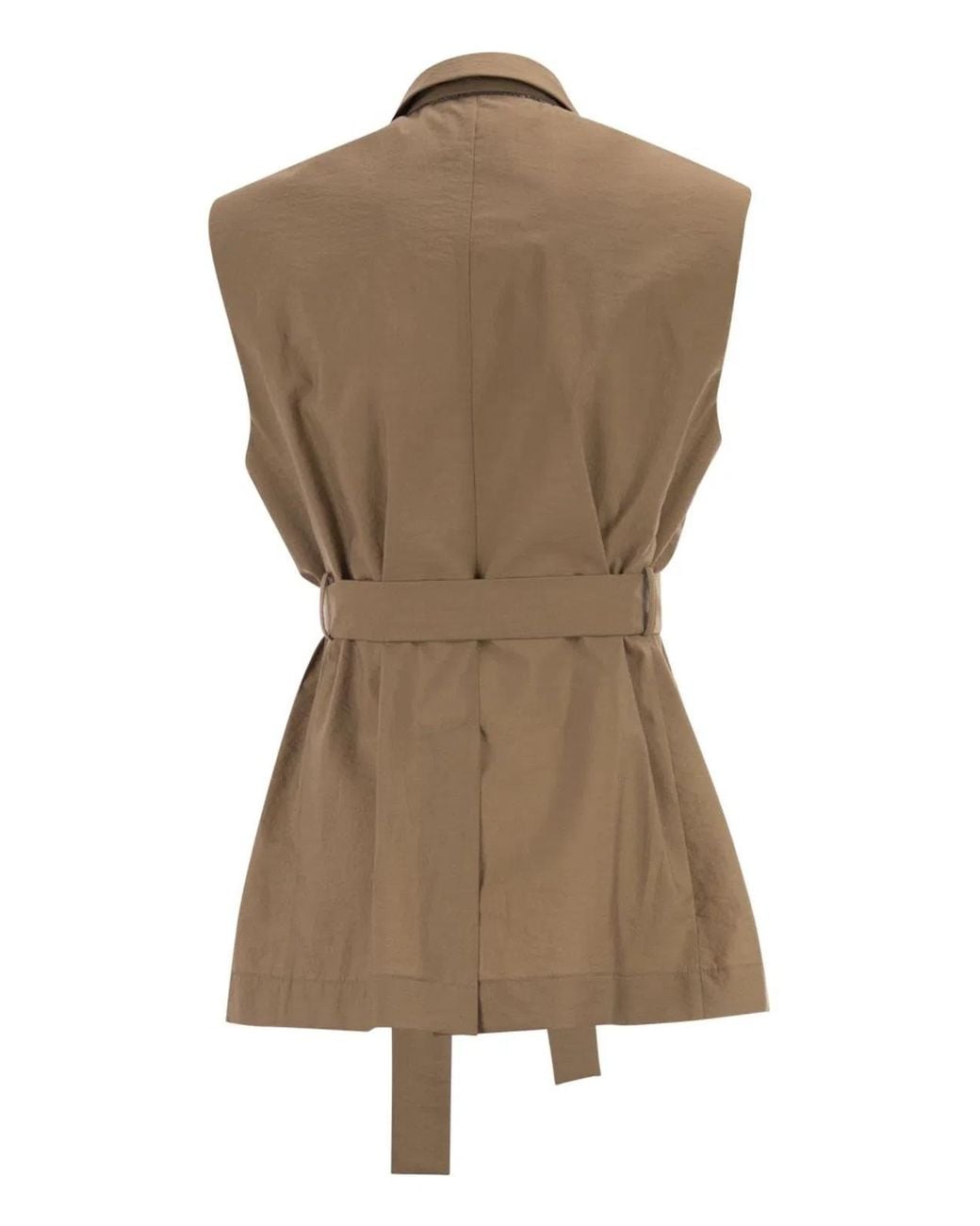 Brunello Cucinelli Brown Techno Cotton Poplin Waistcoat With Belt And Pendant
