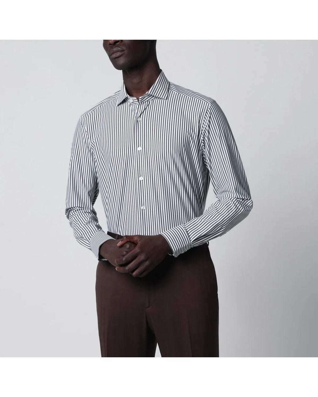 Xacus Gray Active Striped Tailor Fit Shirt for men