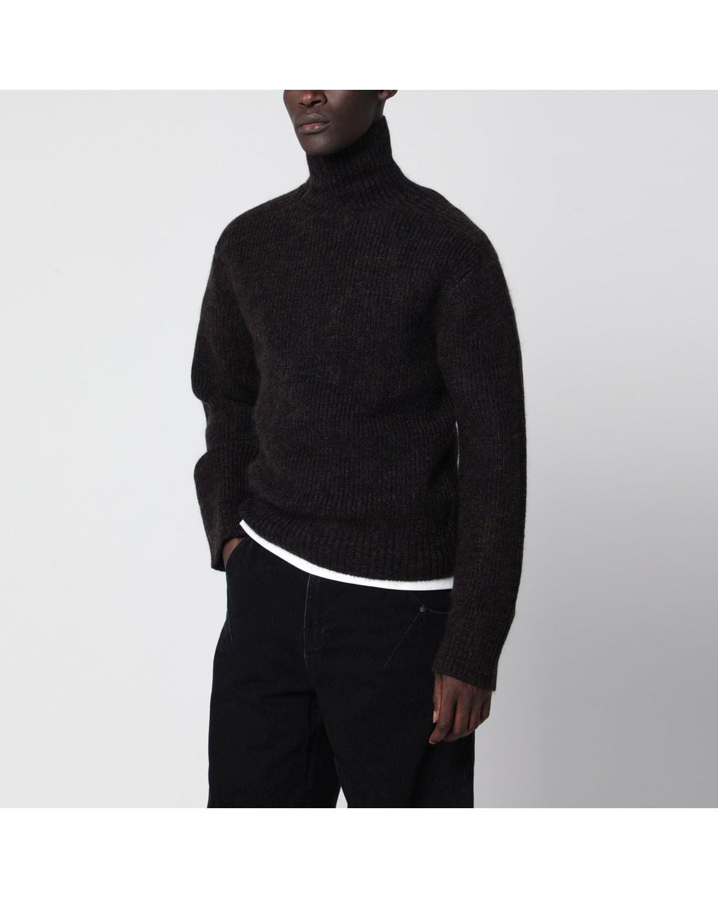 Entire studios Black High Neck Zip Sweater for men