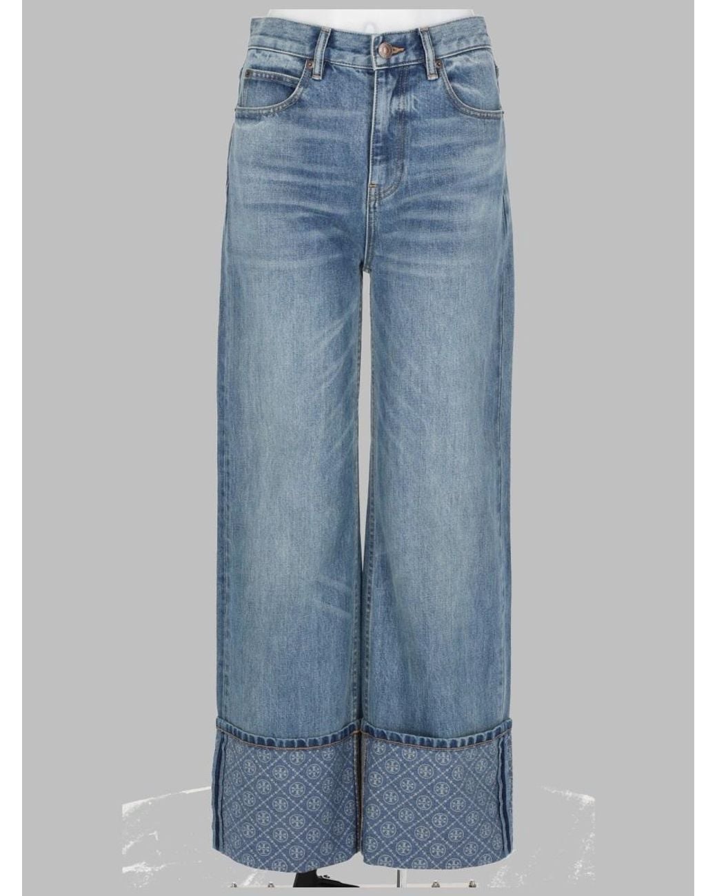 Tory Burch Blue Straight Leg Jeans With T Monogram Motif