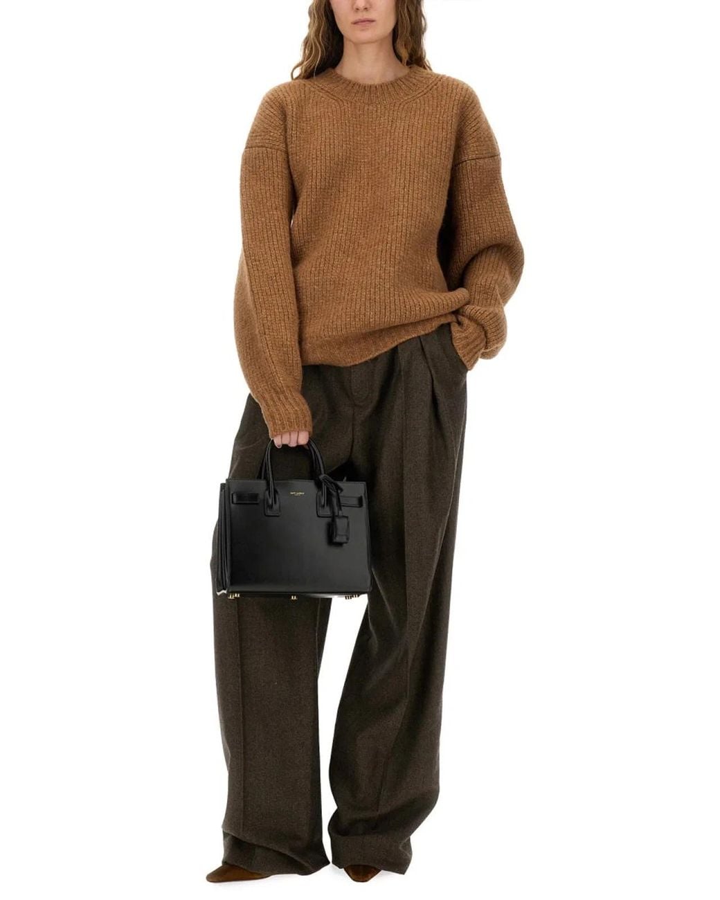 Saint Laurent Brown Thick Knit Pullover