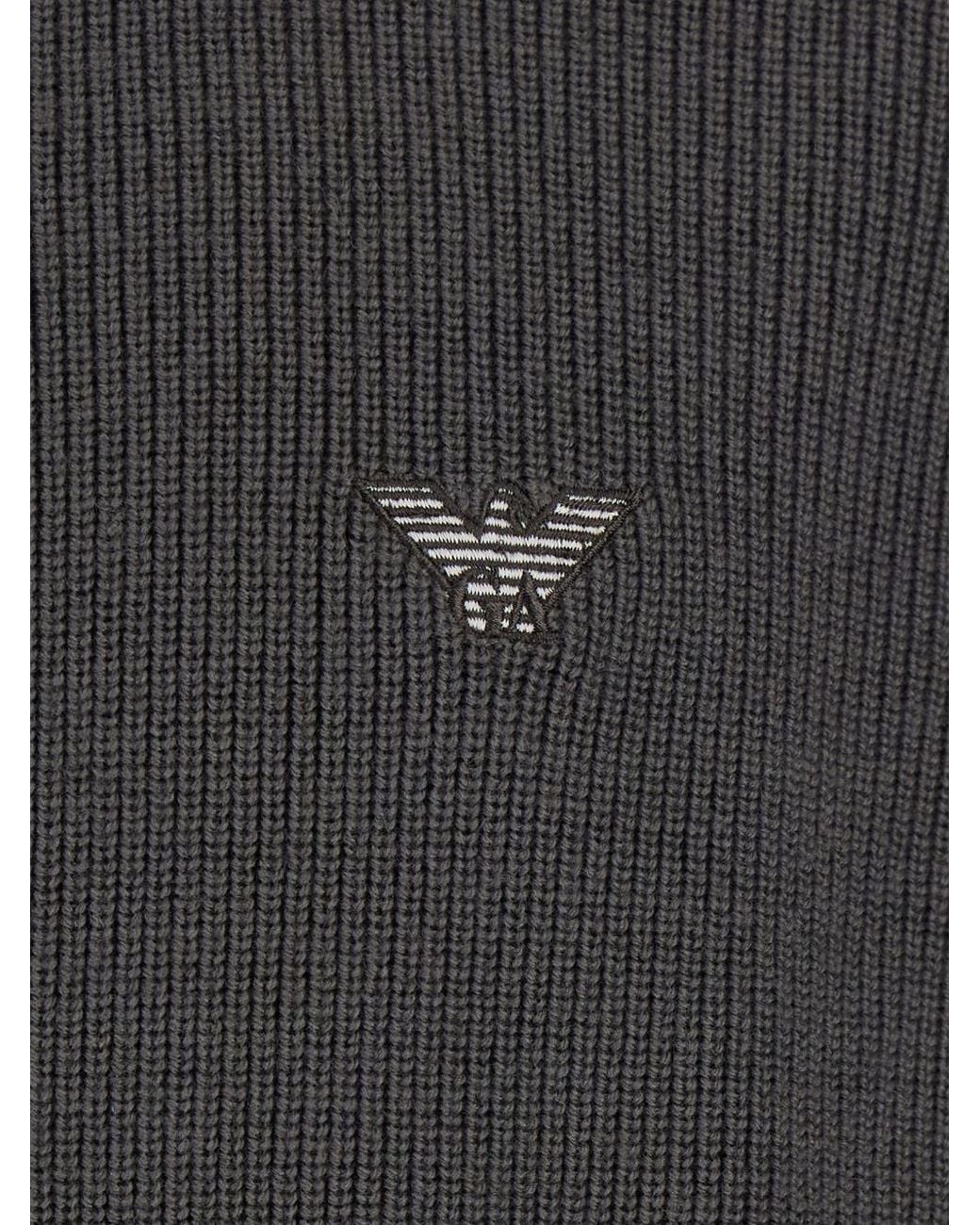 Emporio Armani Gray Wool Zipped Cardigan for men
