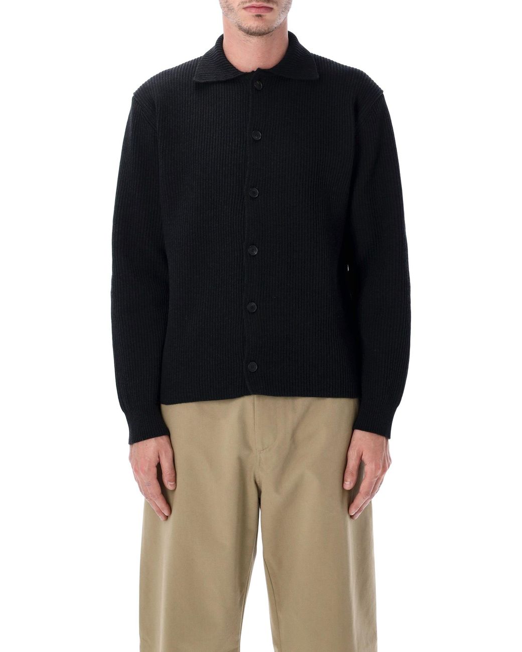 AURALEE Super Fine Wool Rib Knit Shirt Cardigan in Blue for Men | Lyst