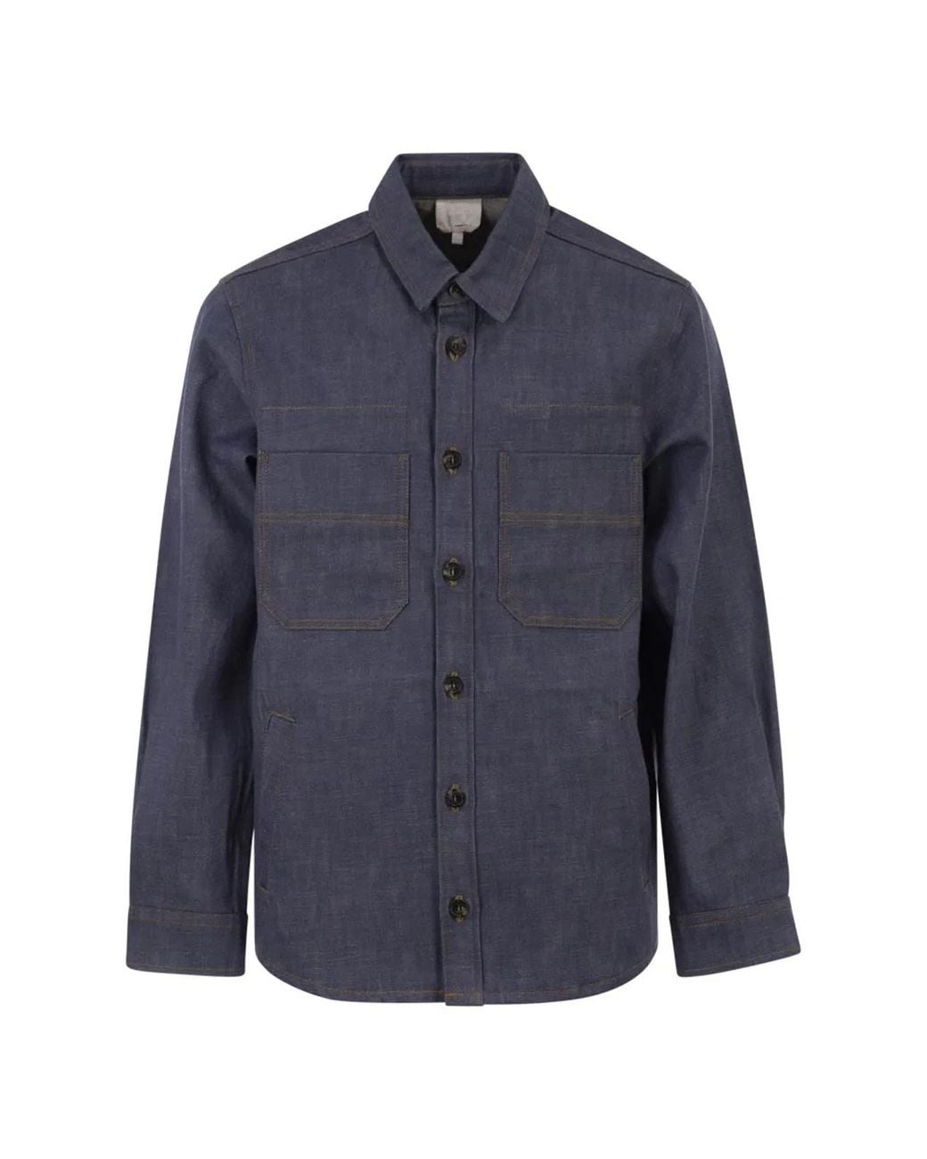 A.P.C. Blue Cotton Denim Shirt With Patch Pockets for men