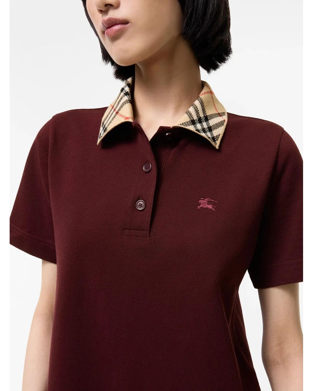 Burberry Red Cotton Polo-Style Dress With Check Collar