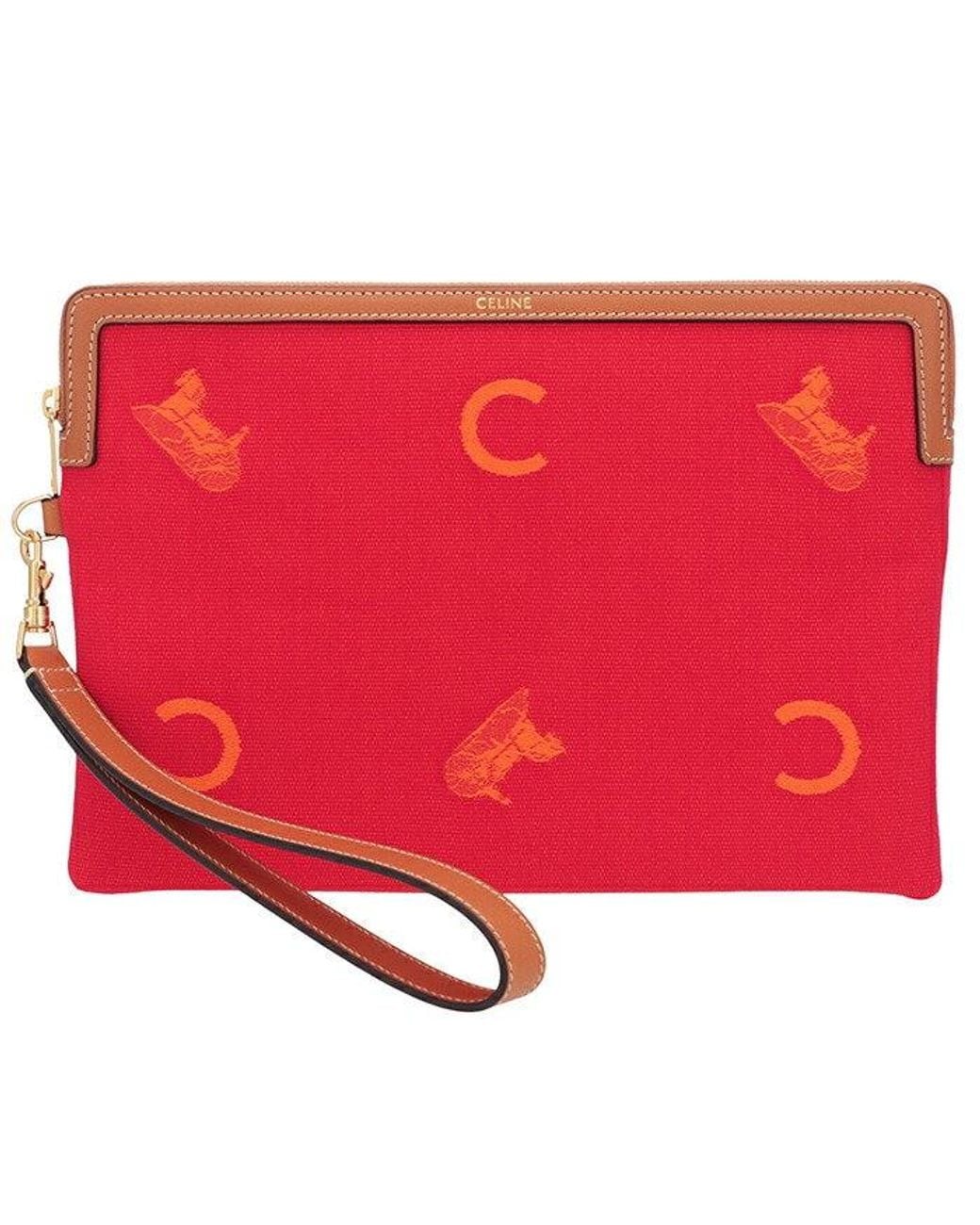 Celine Small Triomphe Logo-Print Pouch in Red | Lyst UK