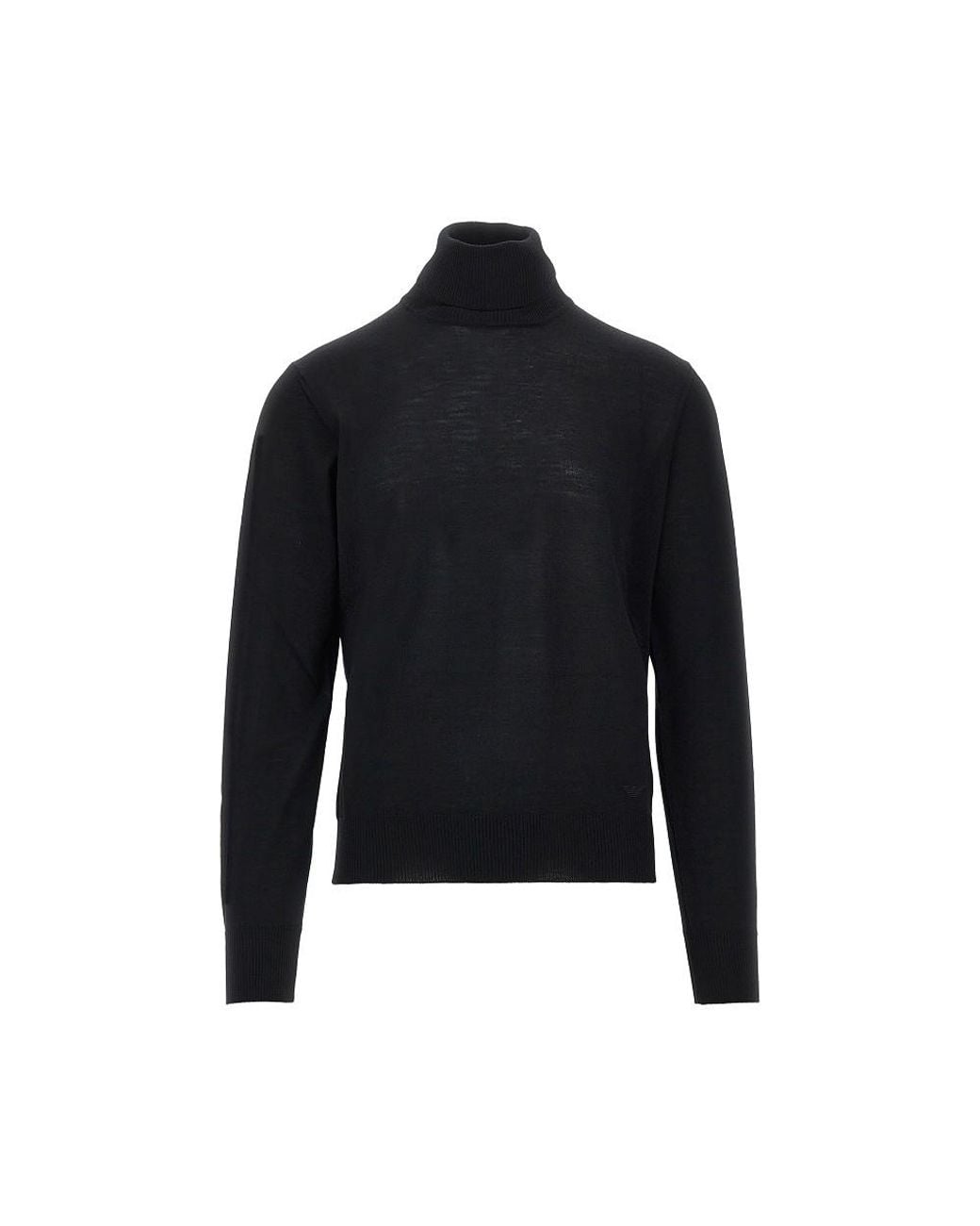Emporio Armani Black Virgin Wool Turtleneck With Eagle Embroidery for men