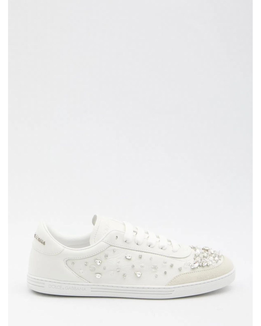 Dolce & Gabbana White Sneakers Embellished With Rhinestones