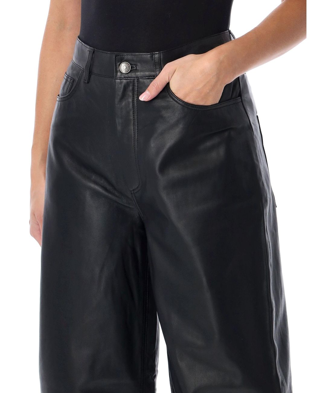ROTATE BIRGER CHRISTENSEN Black Wide-Leg Leather Trousers