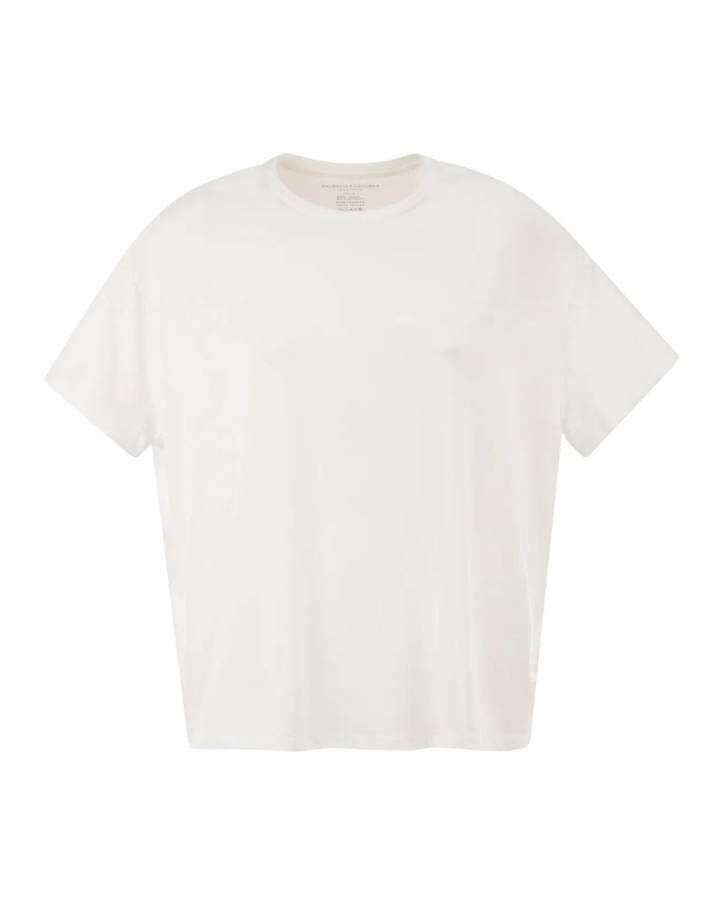 Majestic White Stretch Viscose T-Shirt With Round Neckline