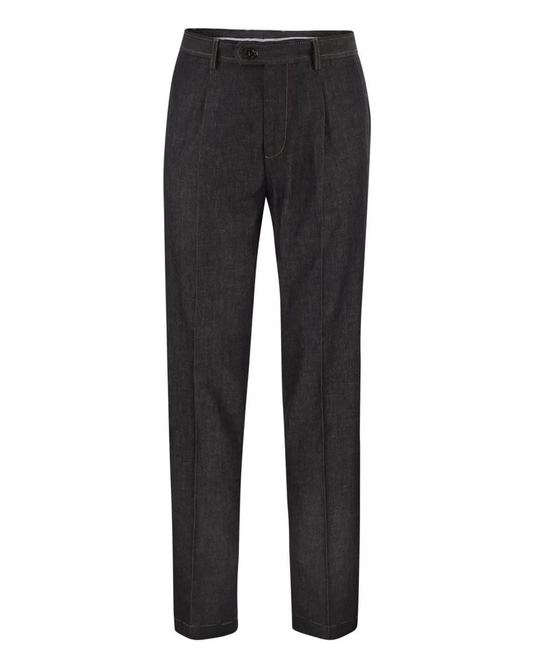 Brunello Cucinelli Black Tailored Cotton Denim Trousers With Pleats for men