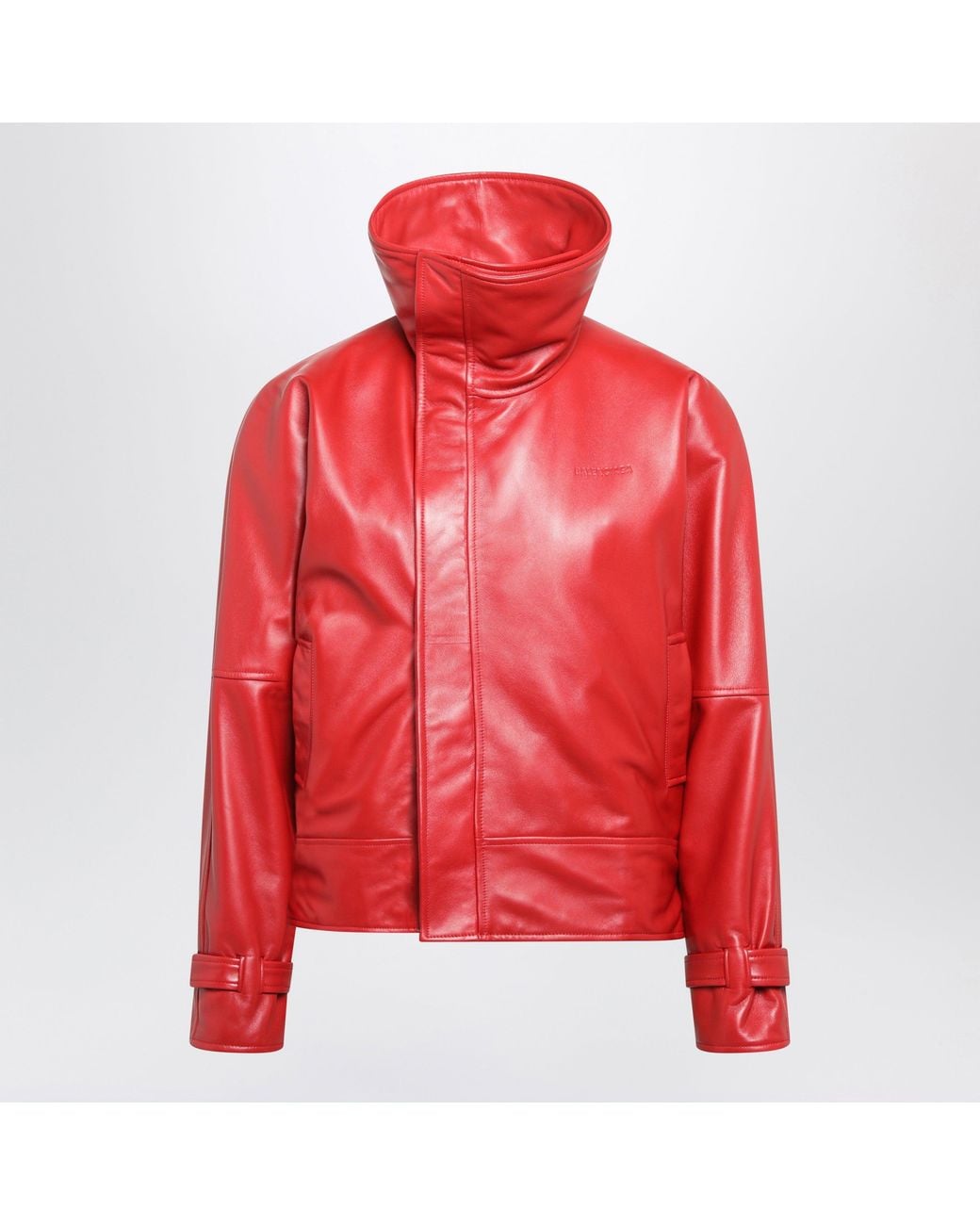 Balenciaga Red Rounded Lambskin Bomber Jacket
