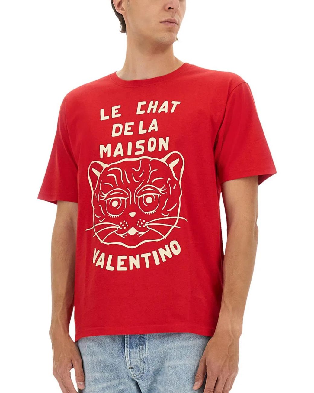 Valentino Red T-Shirt With "Chat De La Maison" Print for men