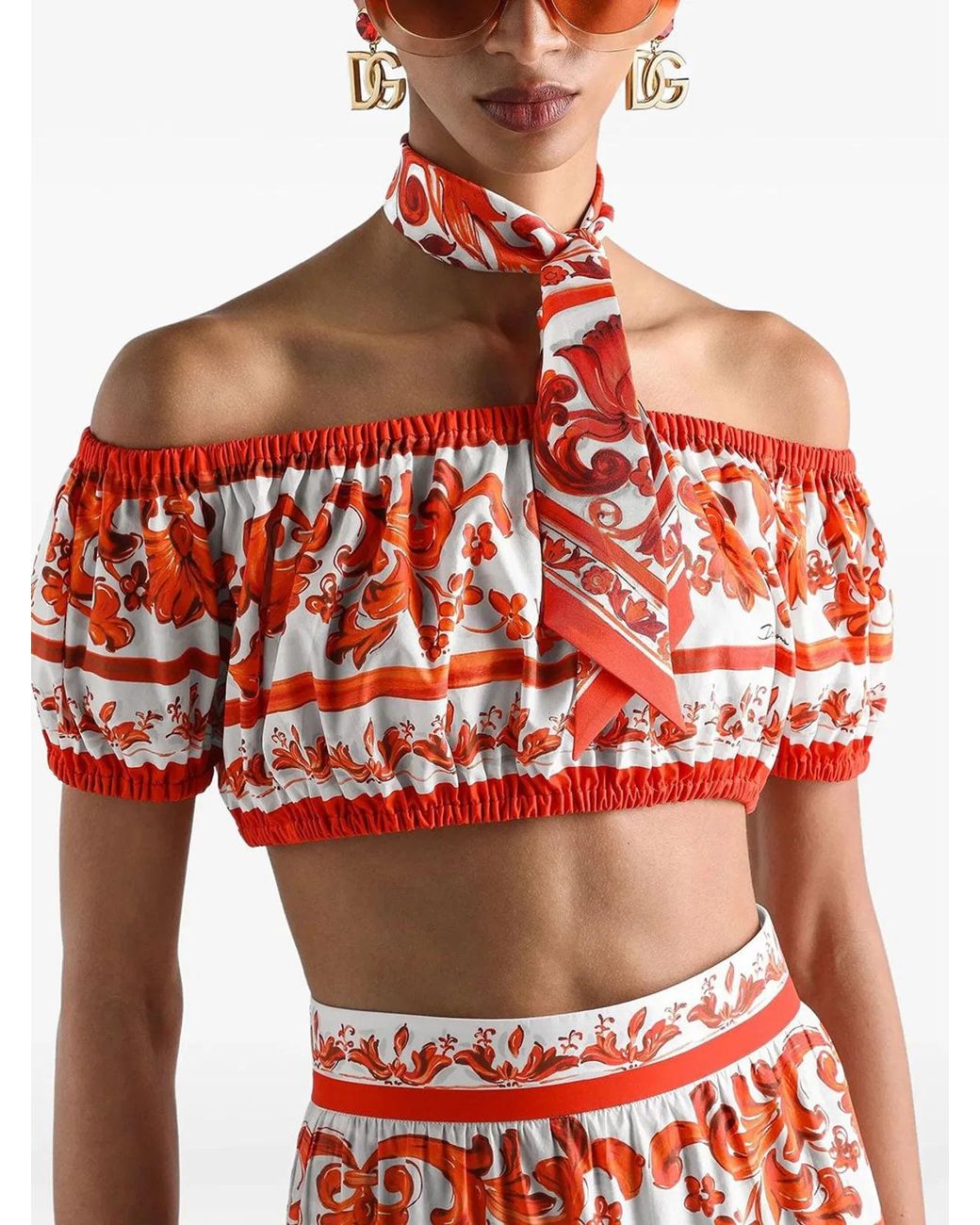 Dolce & Gabbana Red Dolce & Gabbana Maiolica Print Cotton Top