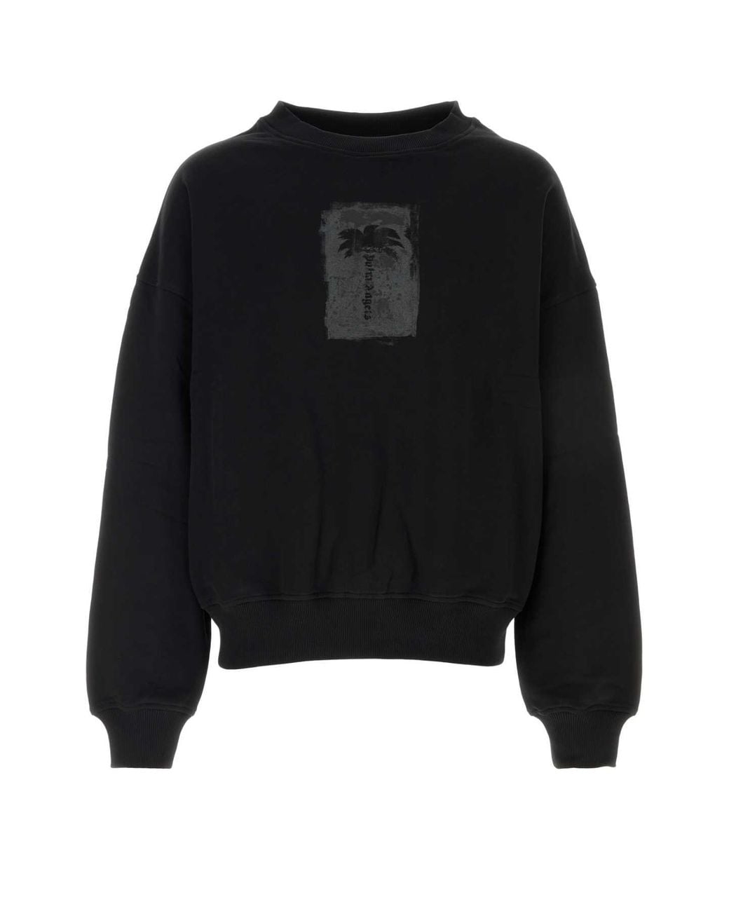 Palm Angels Black Brushed Palm Tree Loose Crew for men