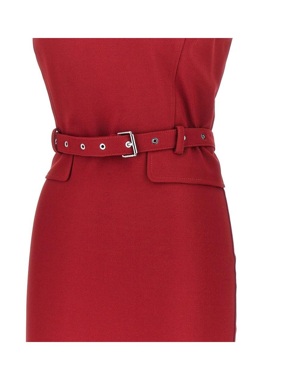 Pinko Red Crepe Midi Dress With Belt