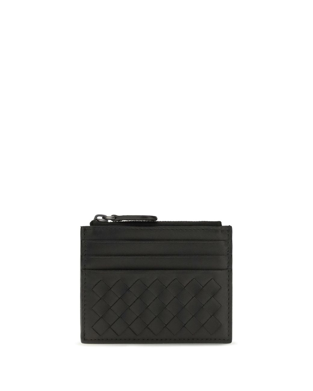 Bottega Veneta Black Intrecciato Zip Card Holder