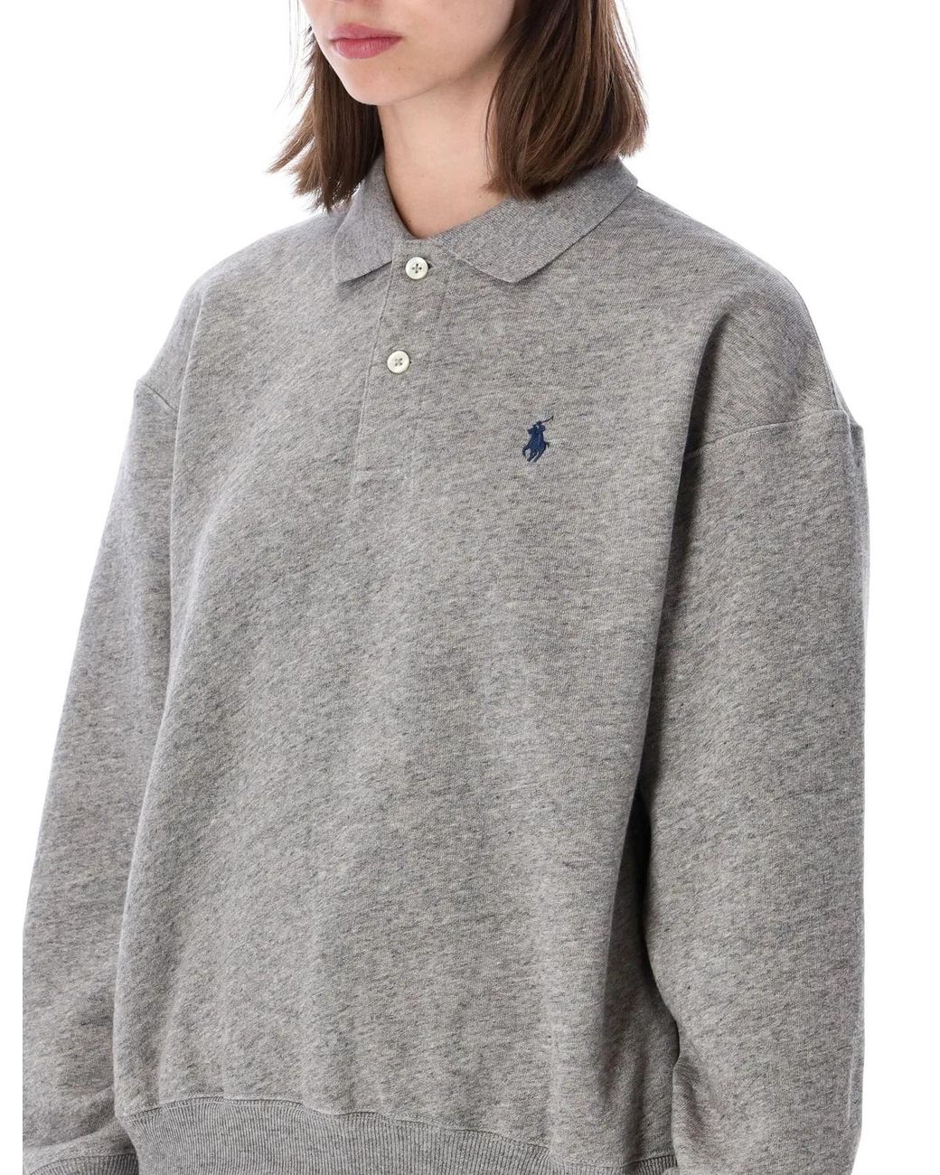 Polo Ralph Lauren Gray Cotton Polo-Collar Sweatshirt