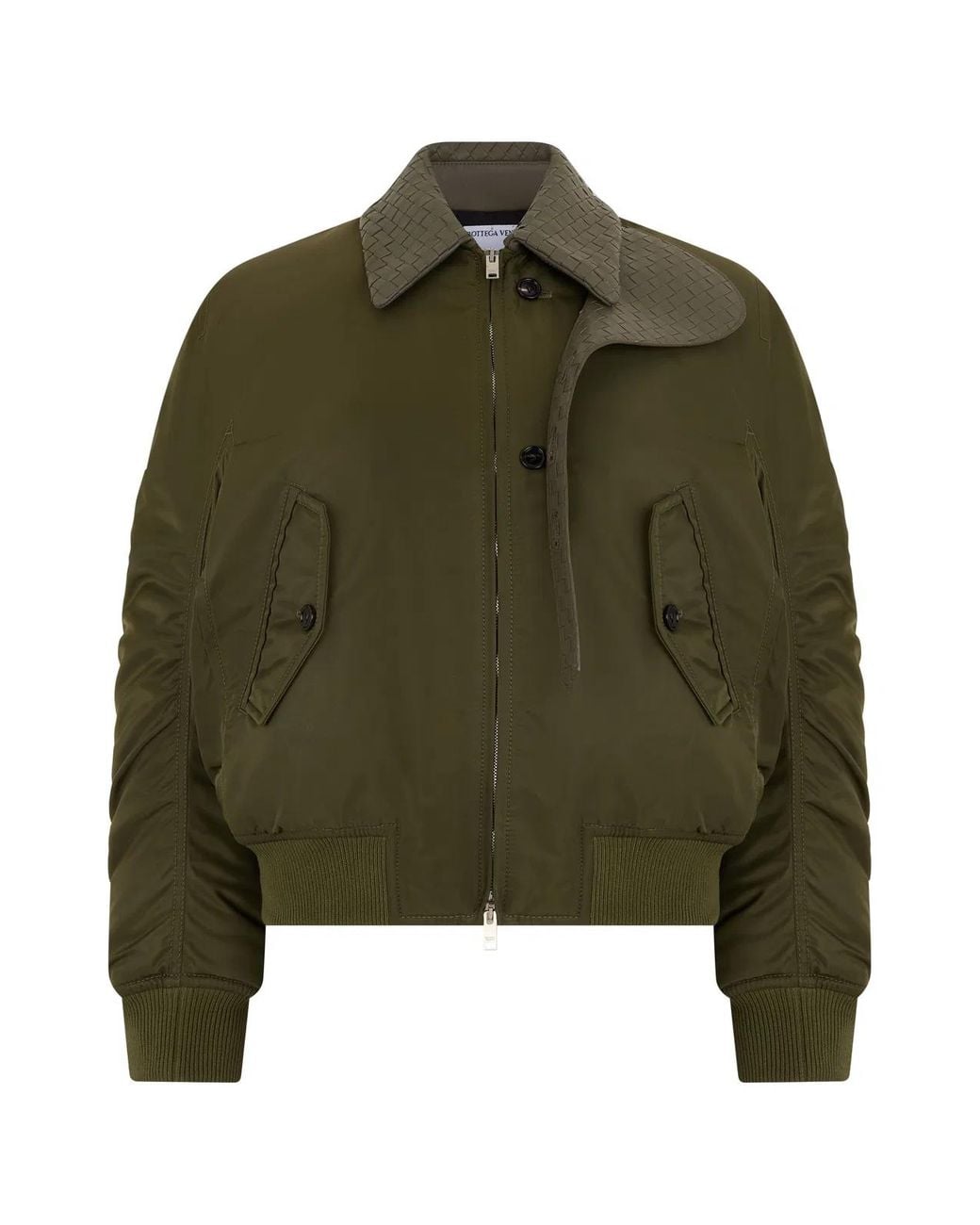 Bottega Veneta Green Bomber Jacket With Woven Leather Inserts