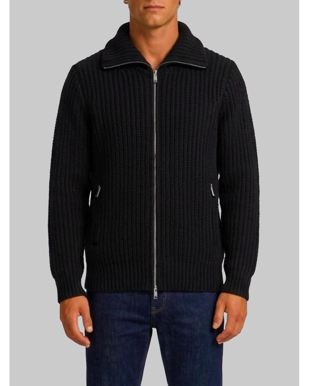 Roberto Collina Black Ribbed Zip Jacket for men