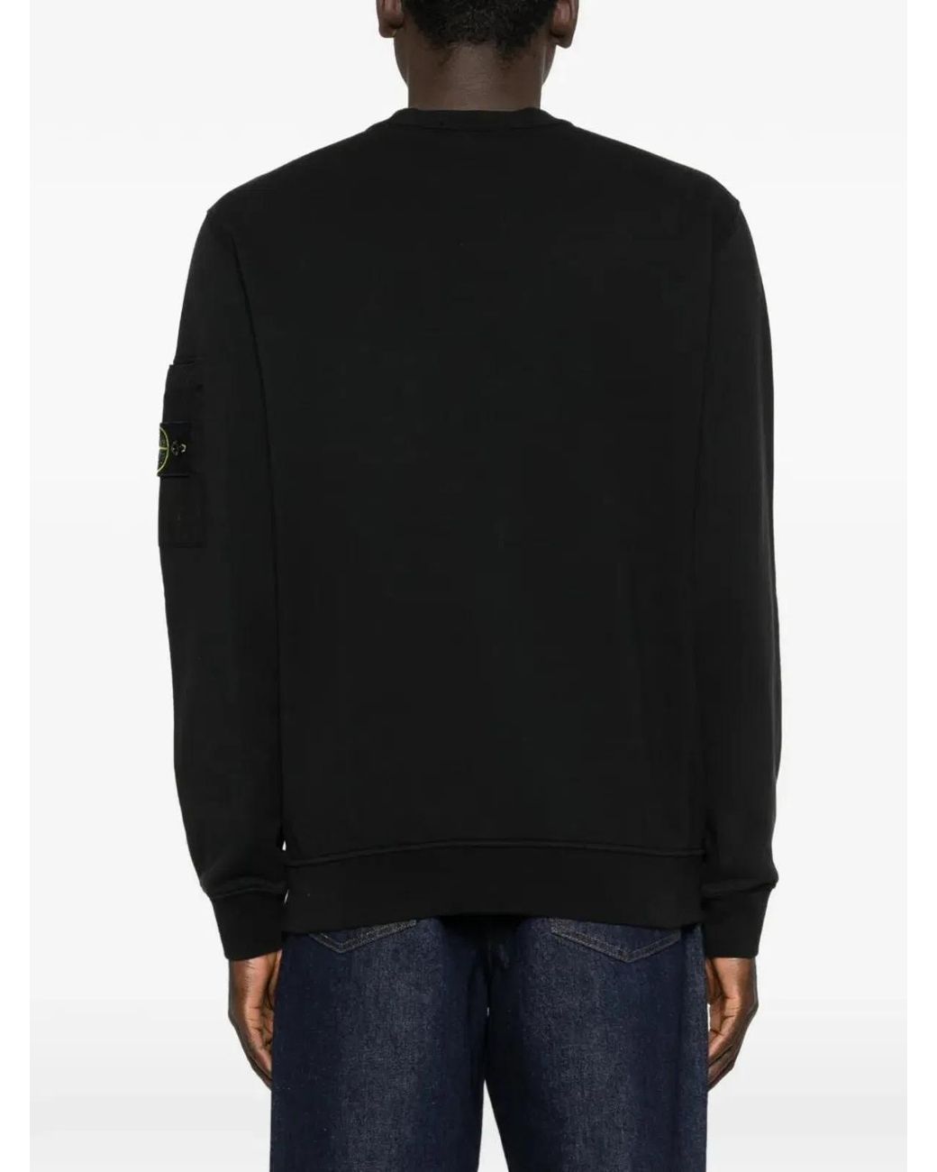 Stone Island Black Regular Fit Crew Neck Sweatshirt With Seasonal Pocket for men