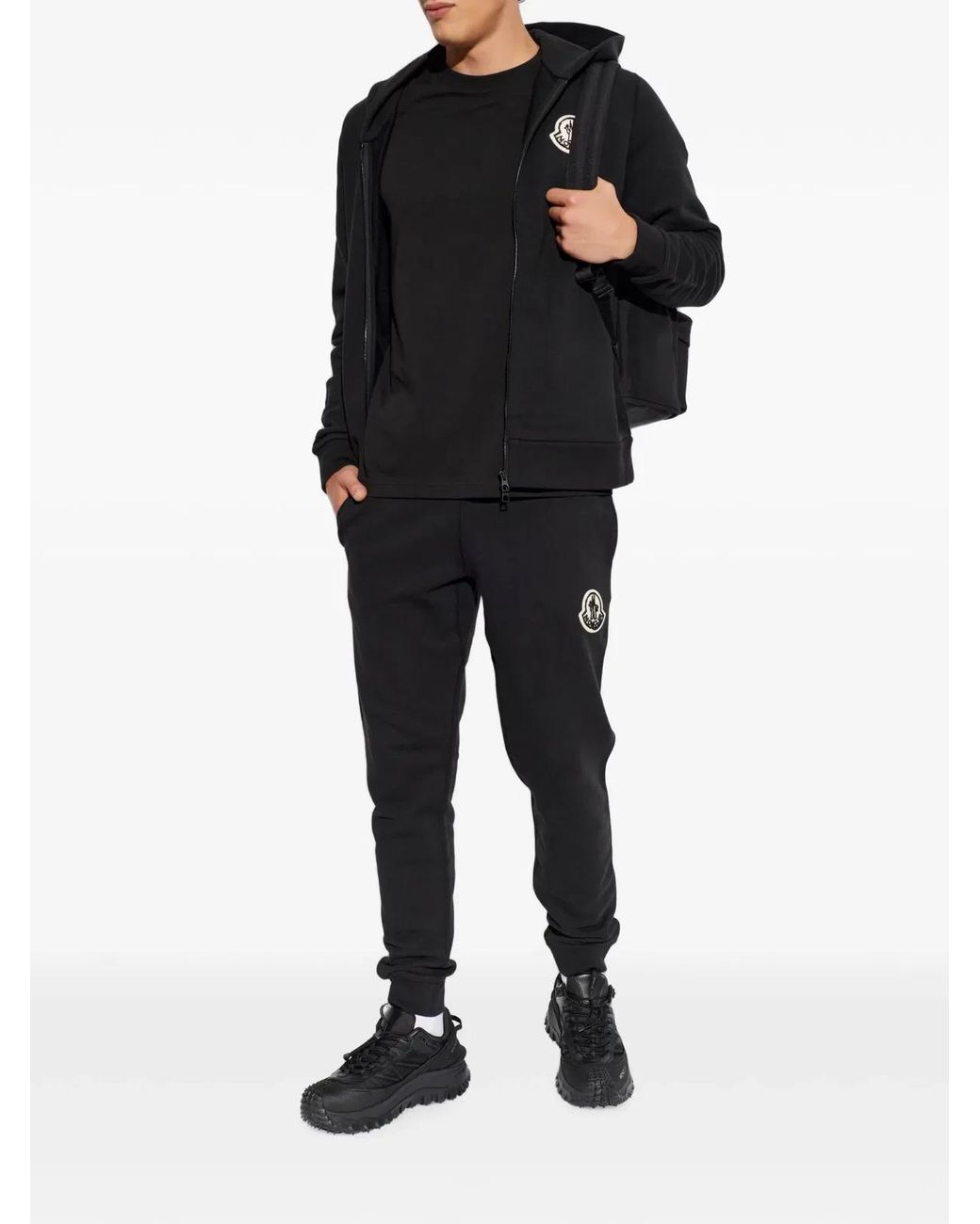 Moncler Black Sketched Logo Zip-Up Cotton Hoodie for men