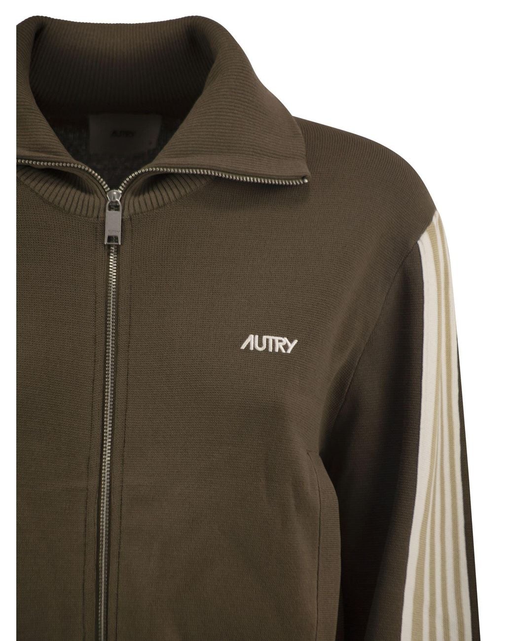 Autry Green Track Jacket With Zip And Contrast Stripes