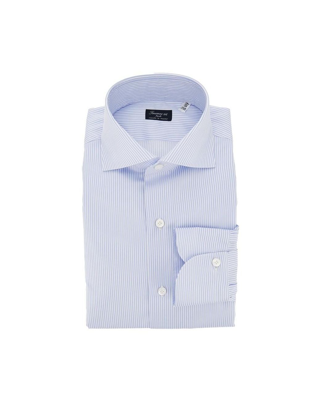 Finamore 1925 Blue Milano Cotton Shirt With Striped Motif for men