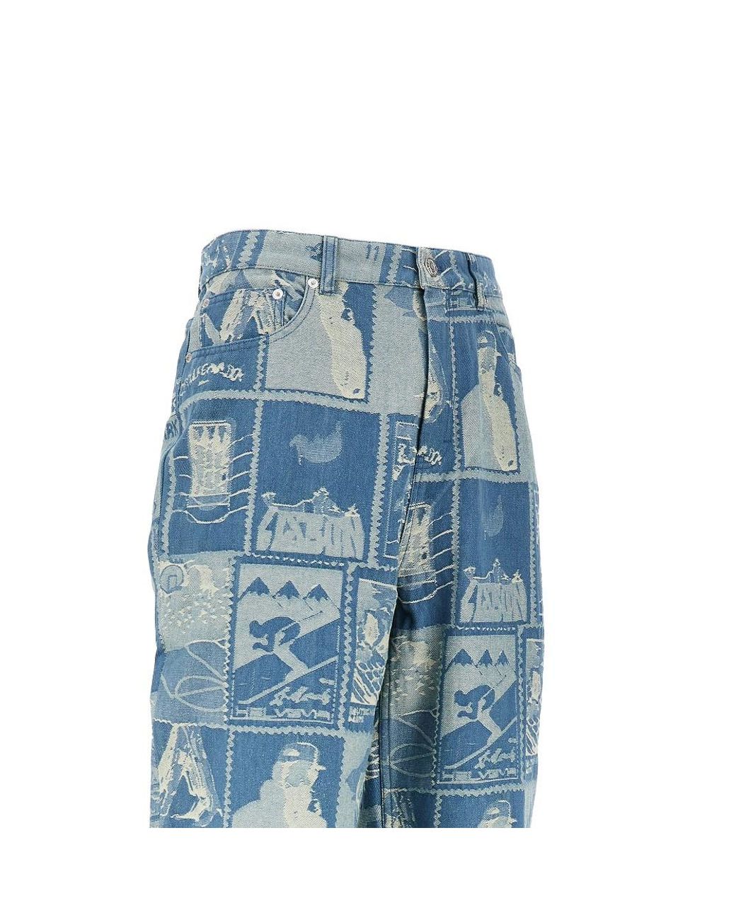 Les Deux Blue Stamp Jacquard Denim Jeans for men