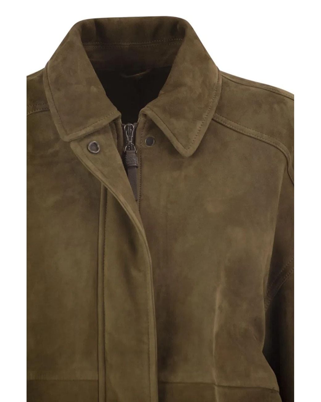 Brunello Cucinelli Green Suede Leather Bomber Jacket