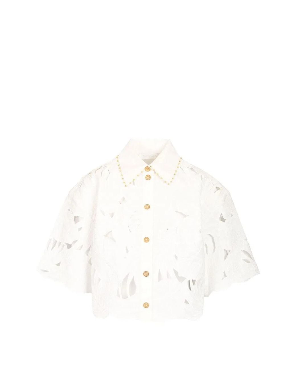Zimmermann White Mahon Embroidered Crop Shirt